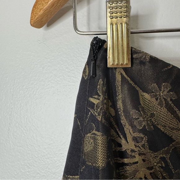 Carmen Marc Valvo Collection Black Gold Silk Blend Floral Full Maxi Skirt Formal - Picture 10 of 12